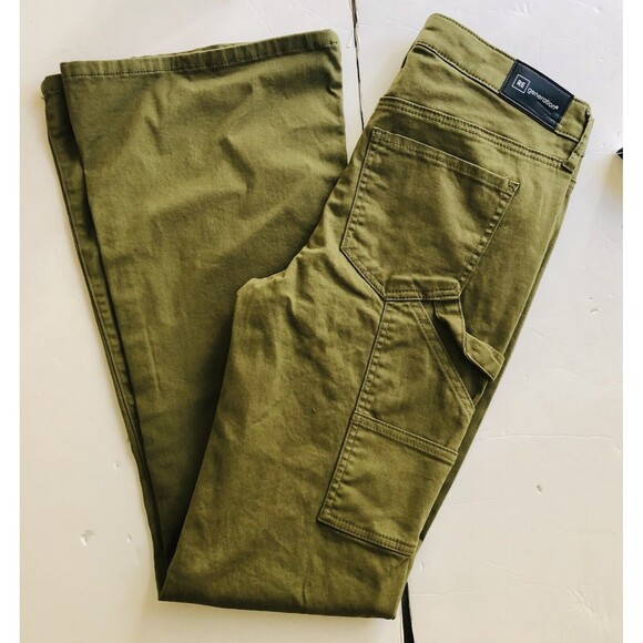 RE GENERATION WOMEN'S JEANS CARPENTER FLARE MID RISE GREEN DEMIN SIZE 7/28  172 - Picture 4 of 11